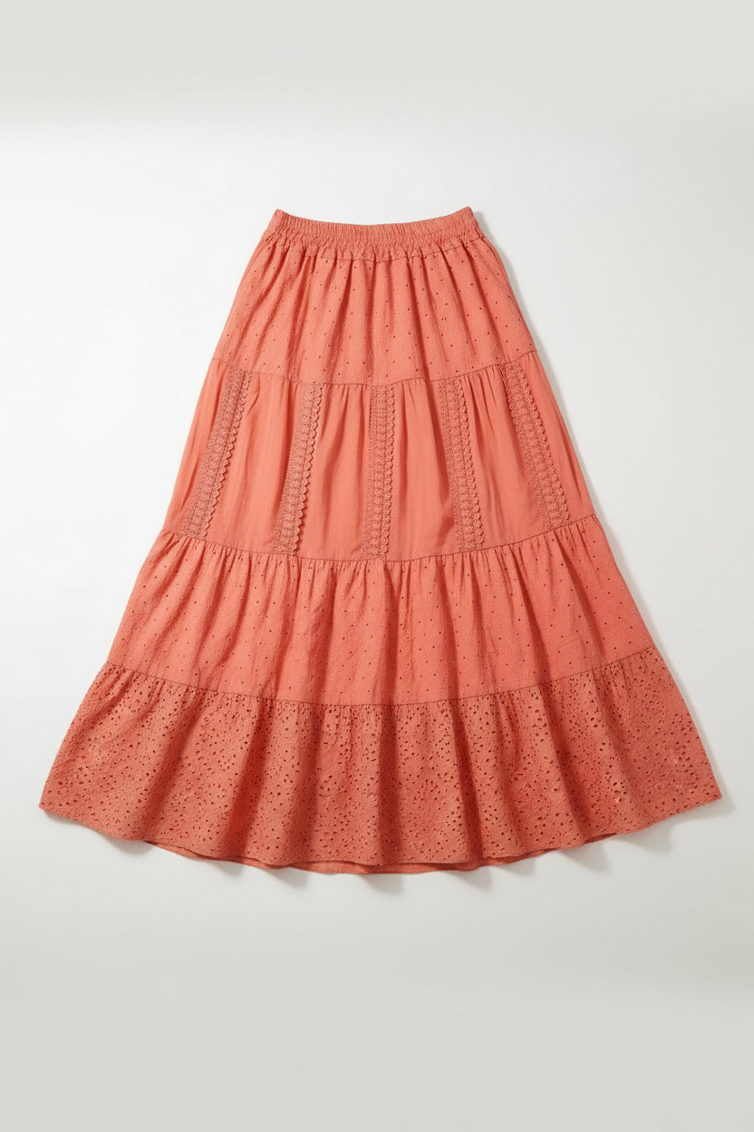 Coral tiered skirt on a white background