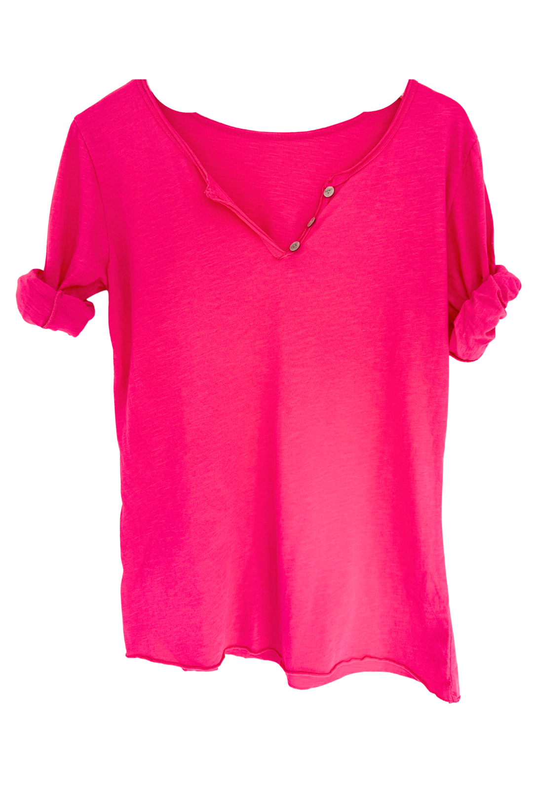 Pink shirt with rolled-up sleeves on a white background