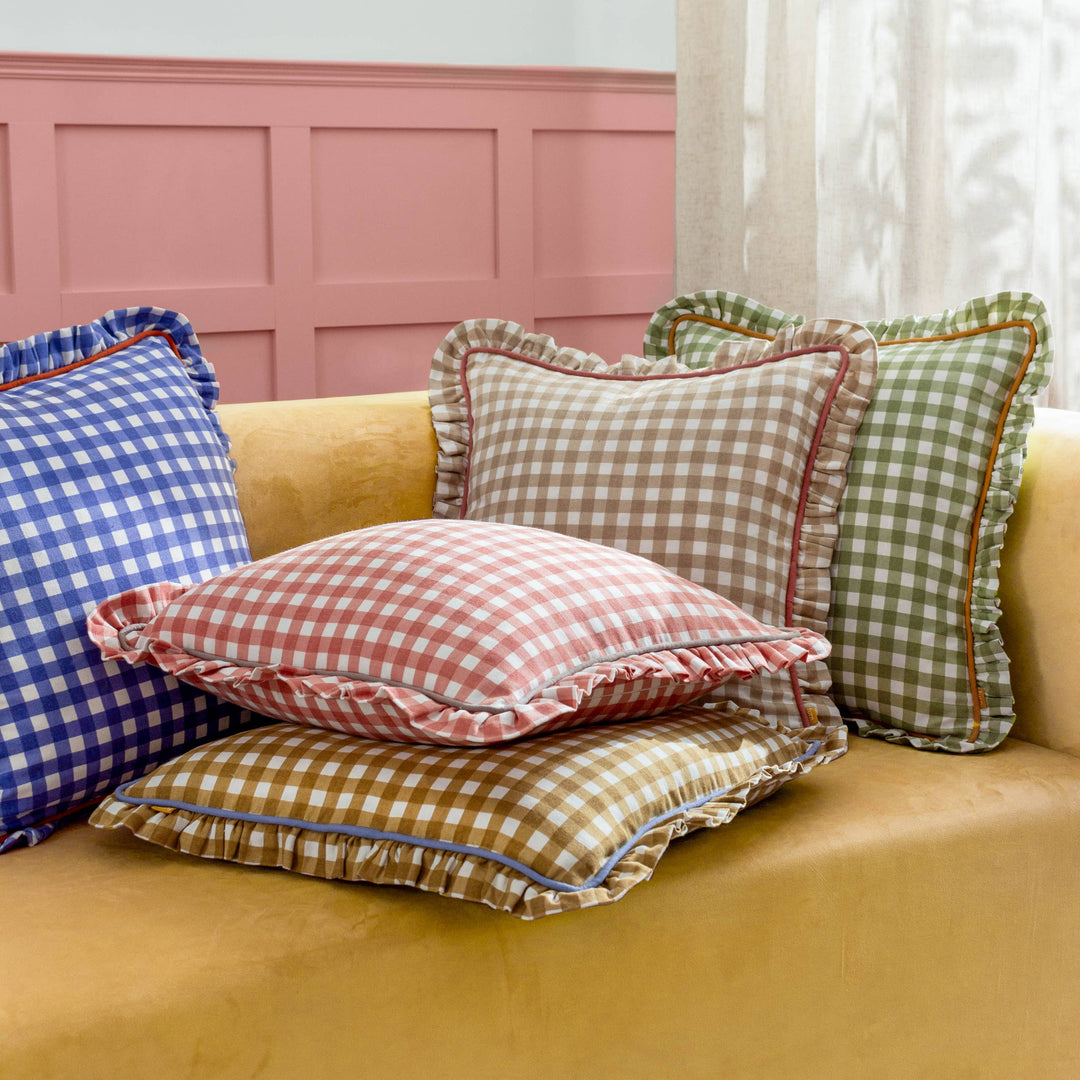 Maude Gingham Reversible Piped Cushion Gold