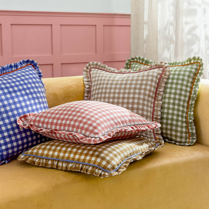 Maude Gingham Reversible Piped Cushion Gold