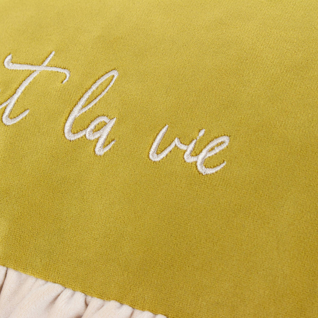 Cest La Vie Embroidered Cushion Green