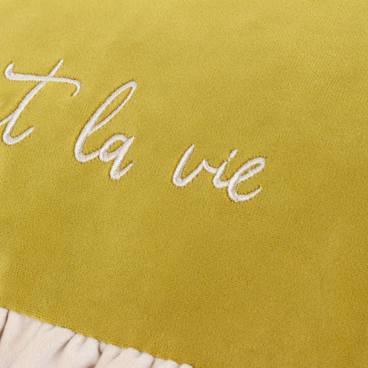 Cest La Vie Embroidered Cushion Green