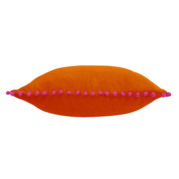 Velvet Pompom Cushion Orange/Fuchsia