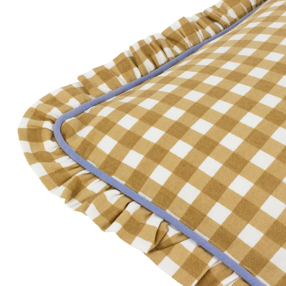 Maude Gingham Reversible Piped Cushion Gold