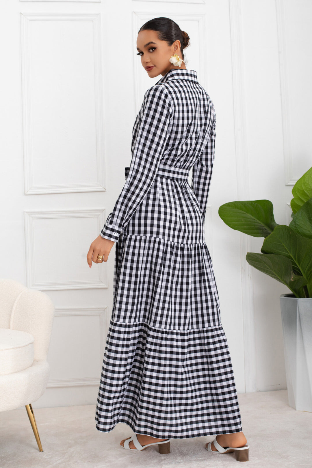 Lucinda Gingham Print Shirt Dress | Black & White