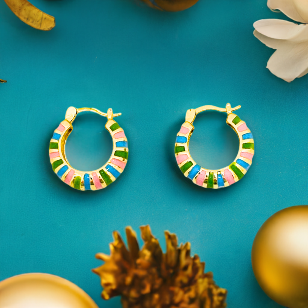 Boho Enamel Stripe Hoops | Pastel Rainbow