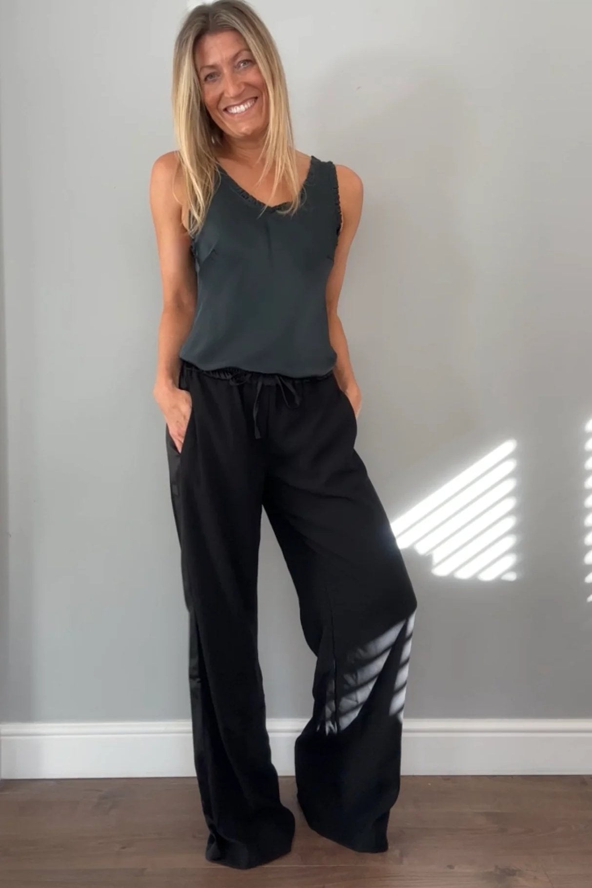 Satin side stripe trousers on sale