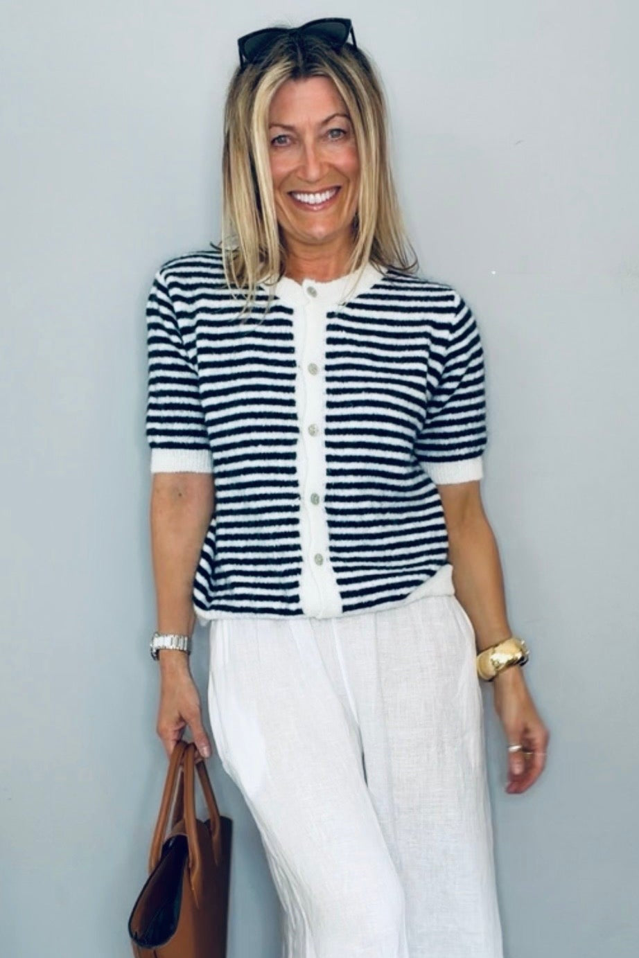 Tilly Navy x White Short Sleeve Cardigan