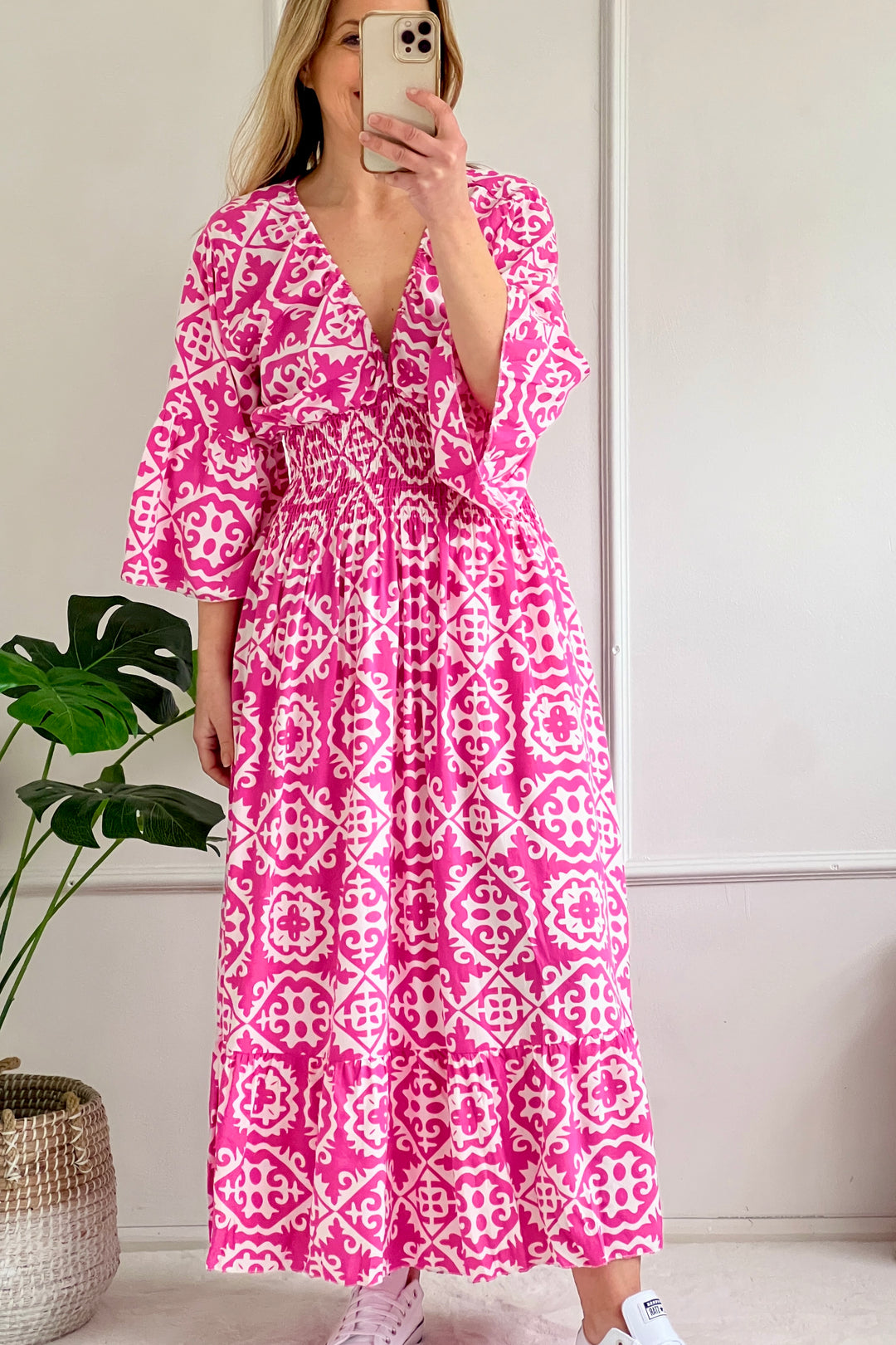 Kitty Tile Print Dress | Hot Pink