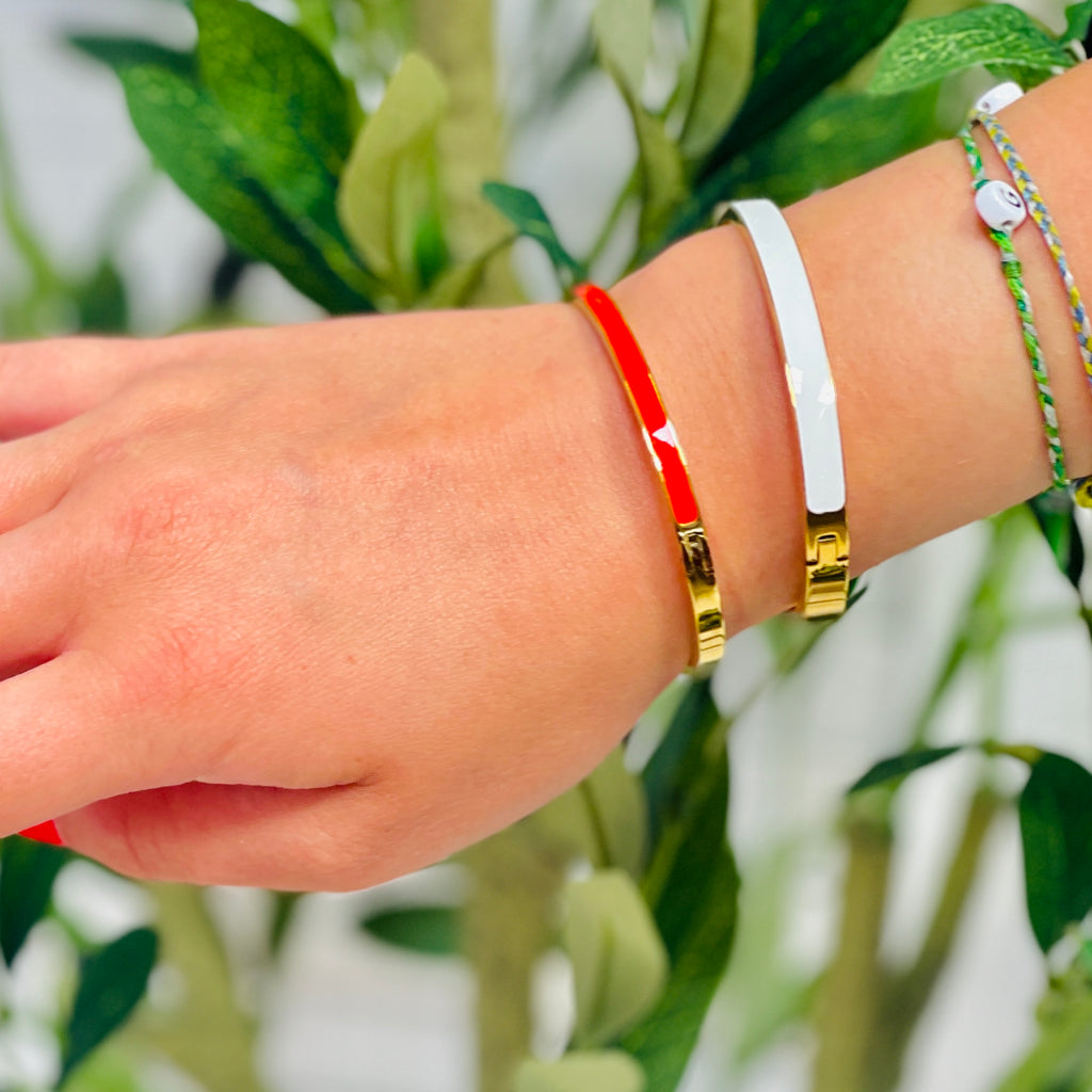 Cooper Enamel Oval Hinged Stainless Steel Bangle | 4mm Width