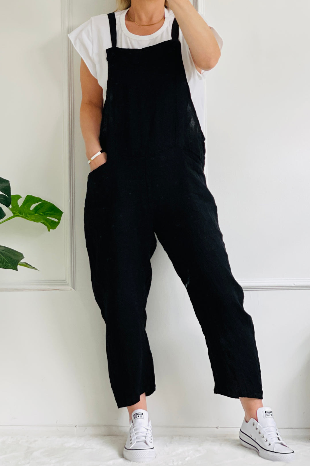 Edith Linen Dungaree | Black