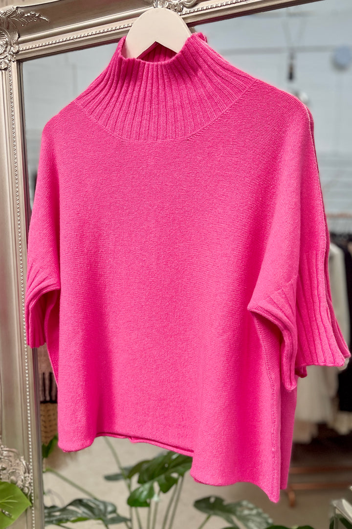 Phoebe Funnel Oversize Knit | Hot Pink