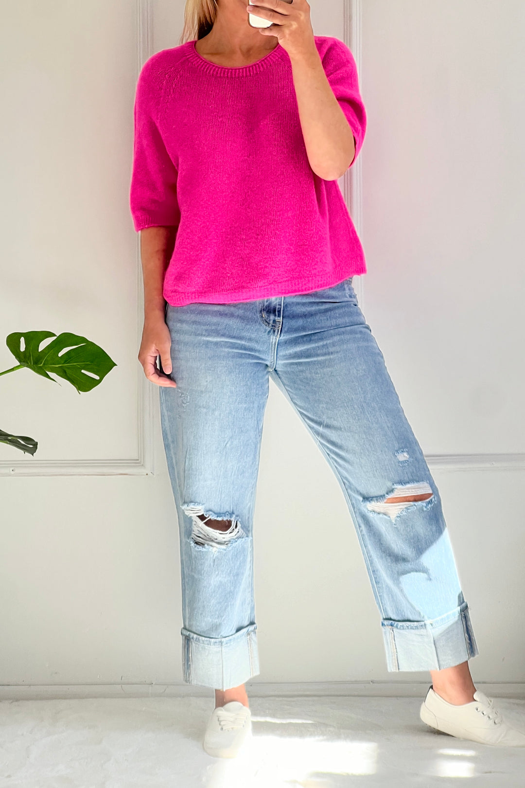 Sophie Alpaca Blend Crew Knit Jumper | Neon Pink