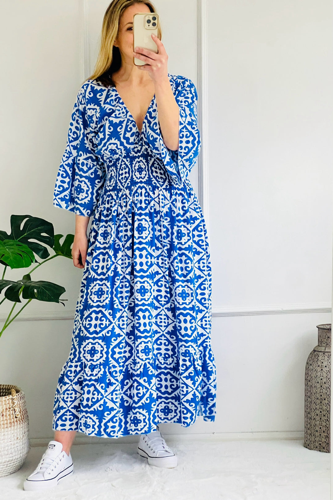 Kitty Tile Print Dress | Santorini Blue