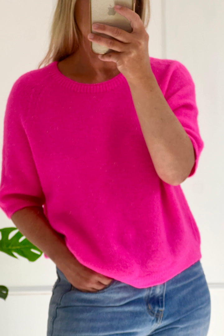 Sophie Alpaca Blend Crew Knit Jumper | Neon Pink