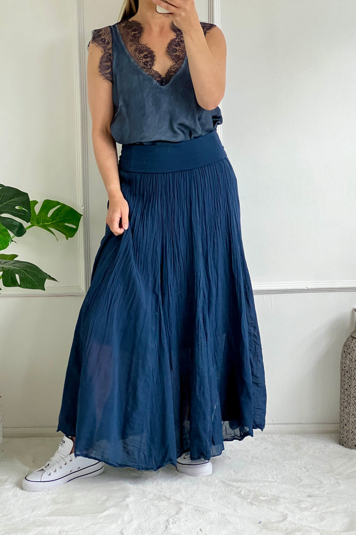 Antibes Cotton Maxi Skirt | Navy