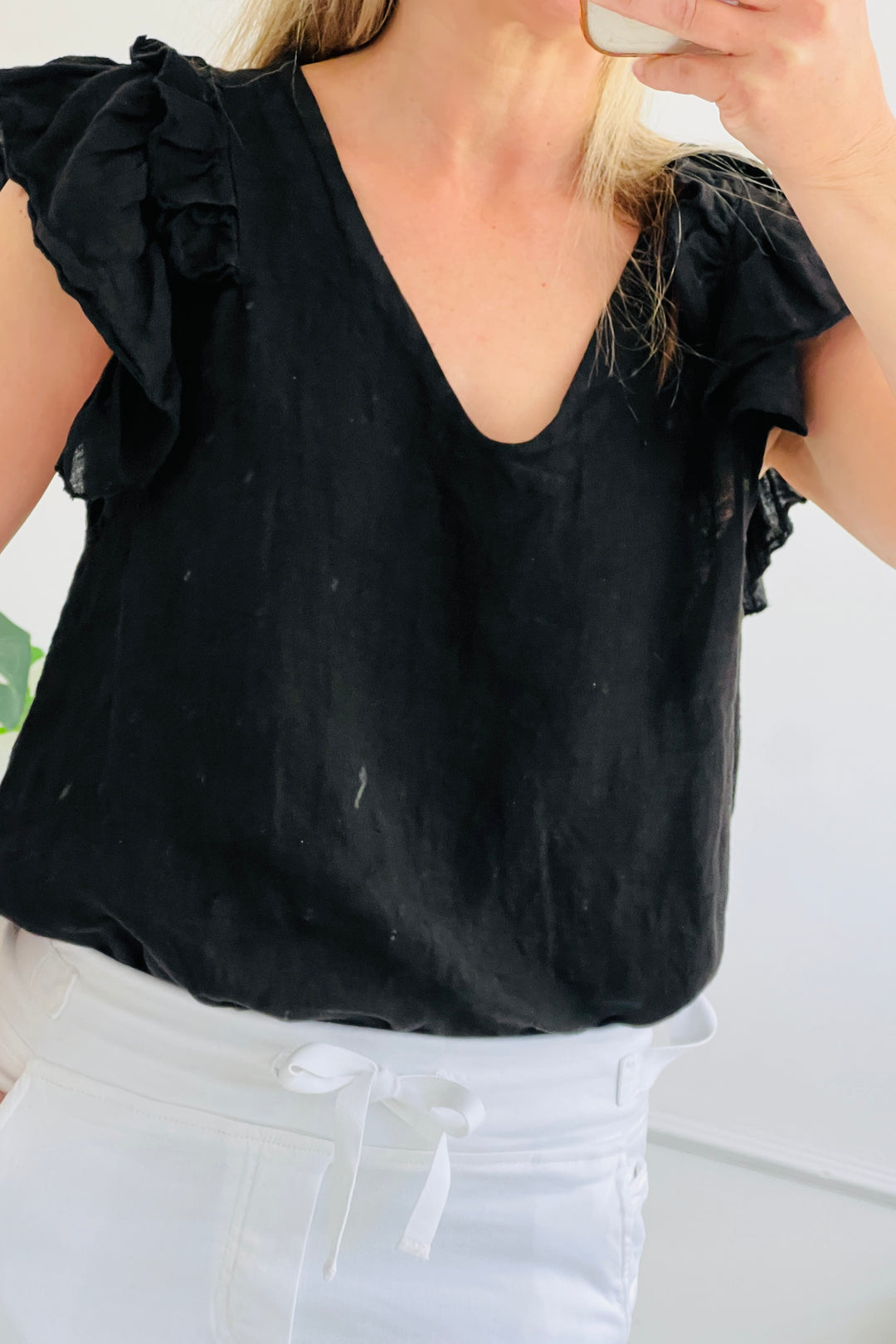 Francesca Linen Top Blouse | Black