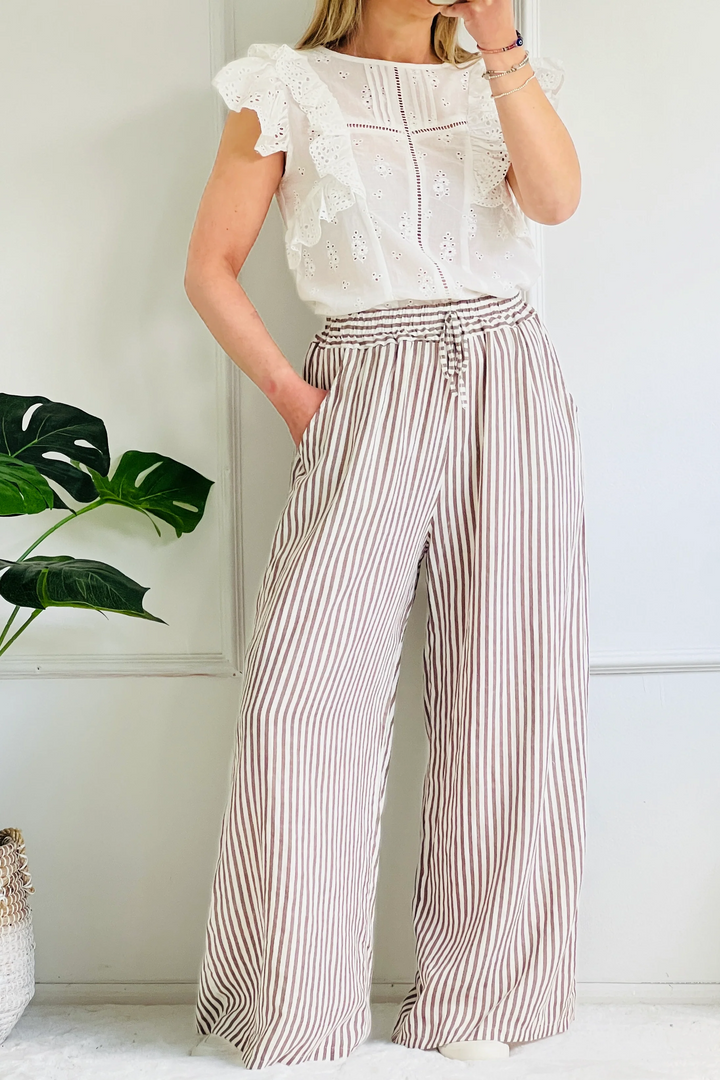 Stephanie Wide Leg Stripe Linen Trousers