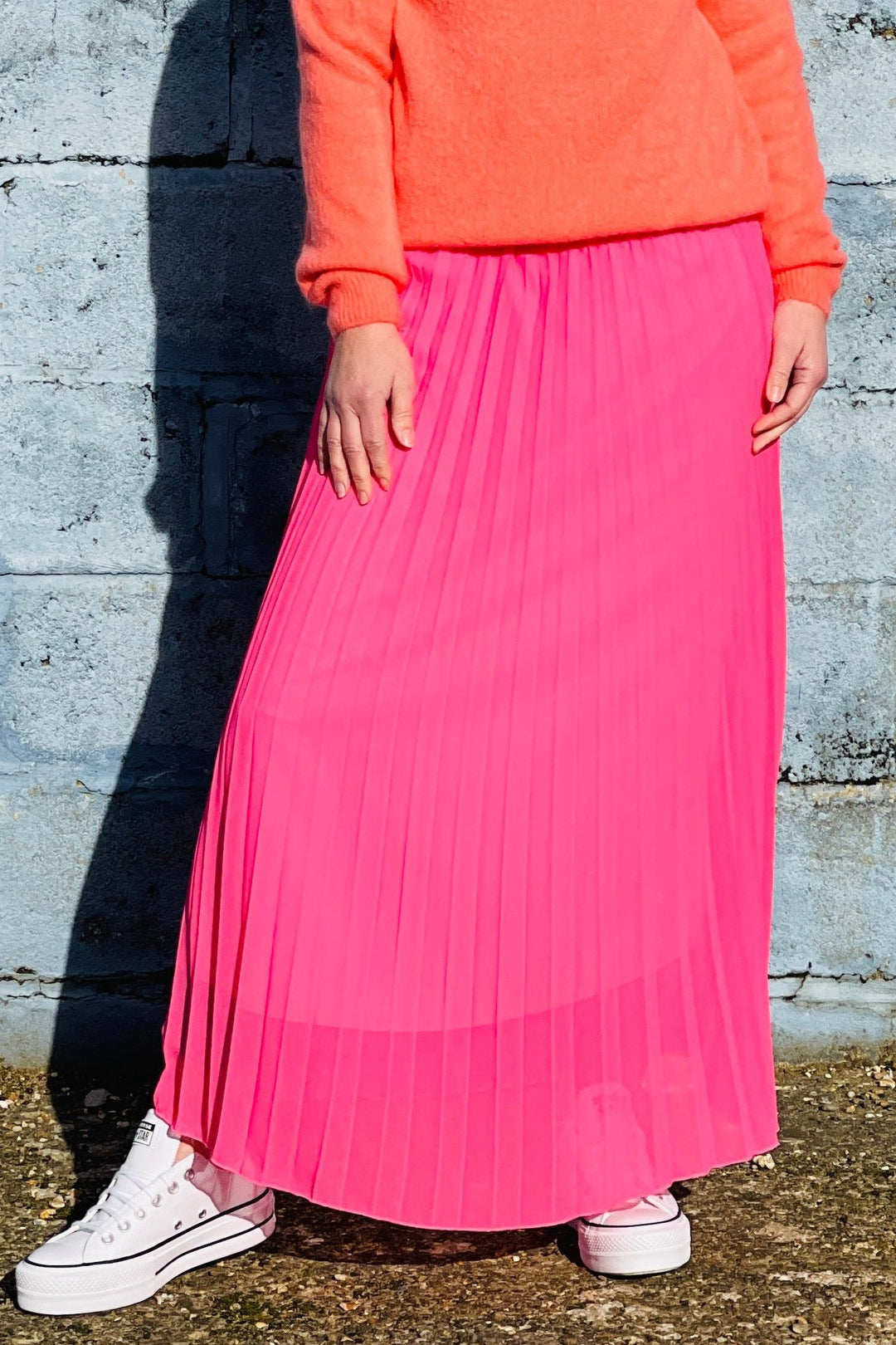 Pleated Maxi Skirt | Hot Pink