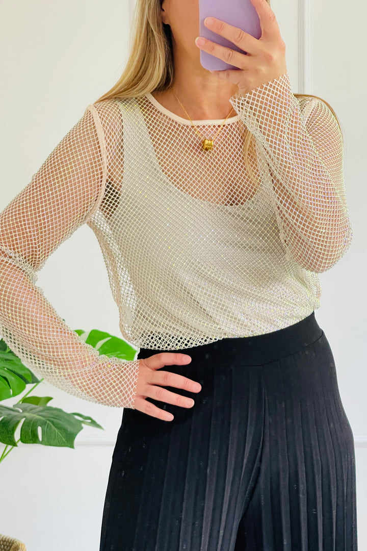 Aurelia Boho Mesh Top | Champagne