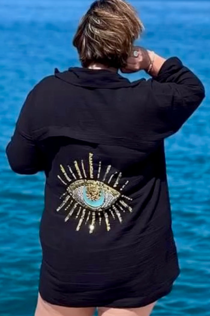 Sia Cotton Eye Amulet Oversize Blouse | Black