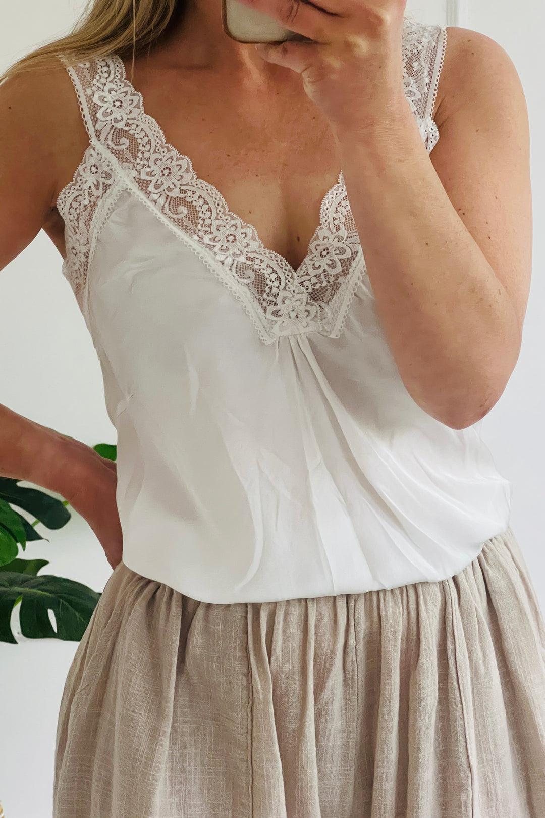 Lace Trim Cami | White