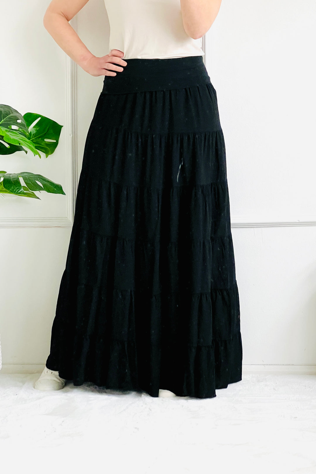 Florence Cotton Tiered Skirt | Black