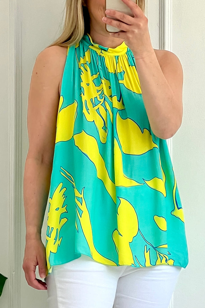 Dolcie Halter Neck Top | Turquoise x Yellow