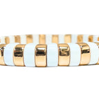 Boho Enamel Tile Bracelet | Curved White x Gold