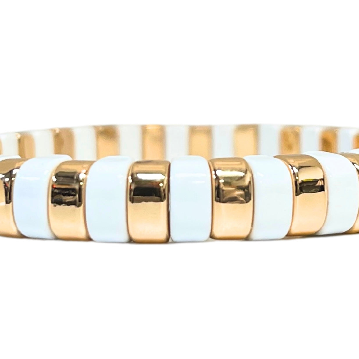 Boho Enamel Tile Bracelet | Curved White x Gold