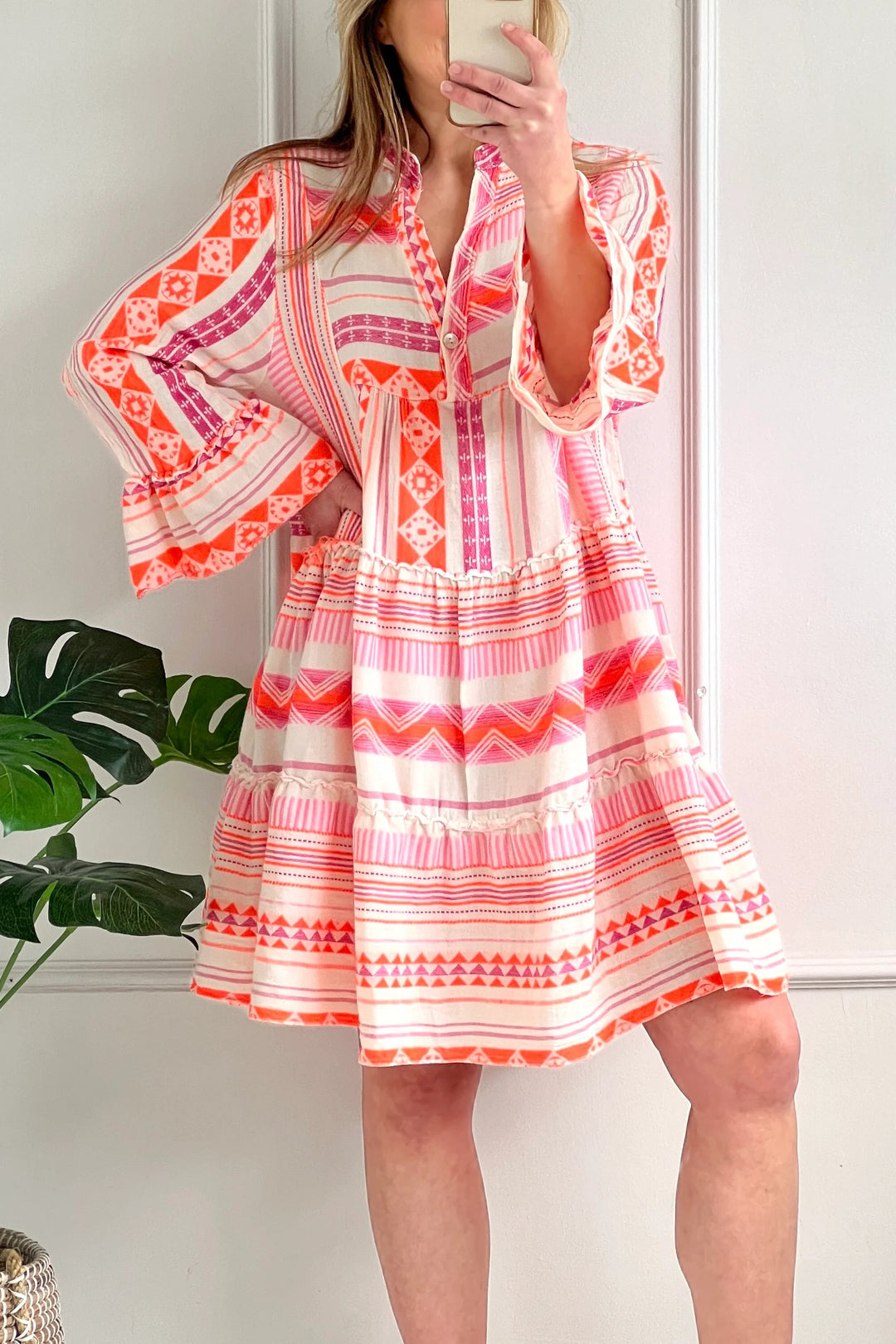 Carmen Boho Dress | Neon Pink x Oranges