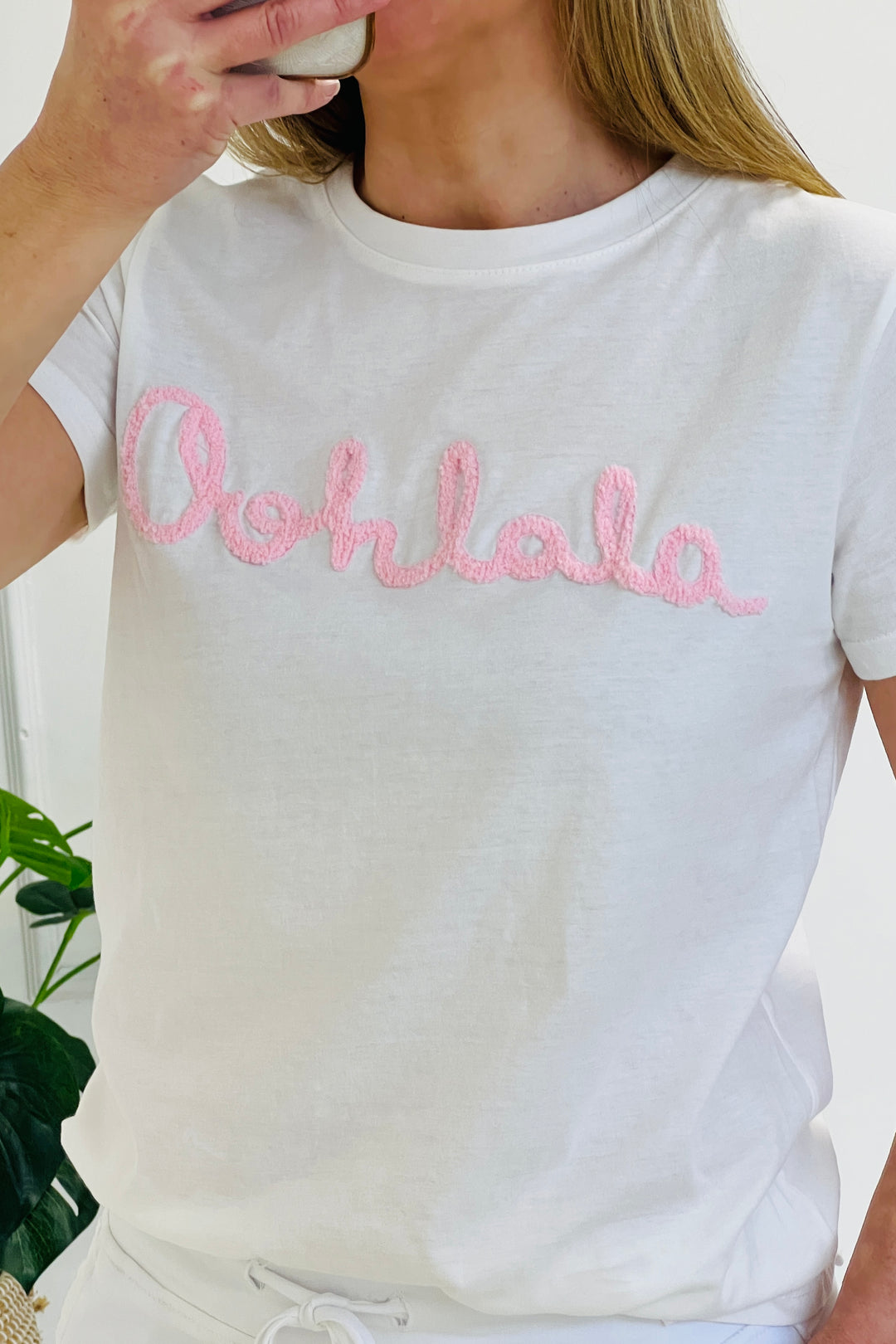 Ooh La La T Shirt | White x Rose Pink