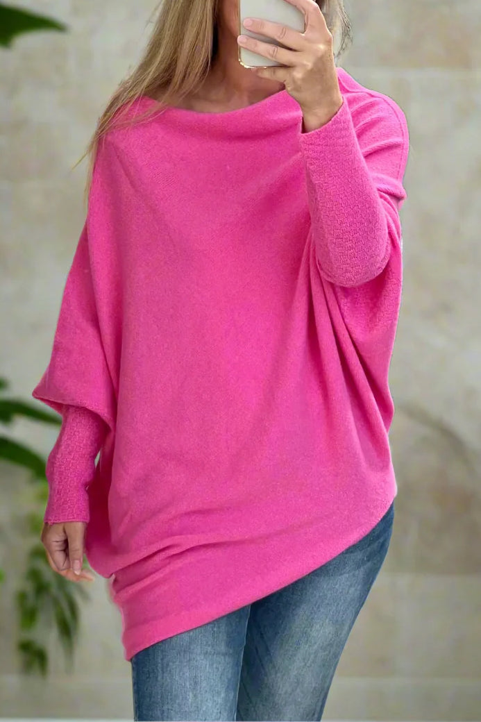 Maisie Asymmetric Oversize Jumper | Hot Pink