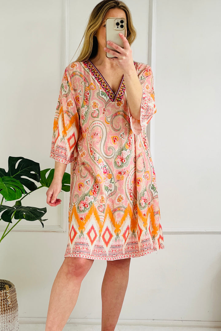 Fleur Boho Paisley Dress | Pink x Orange