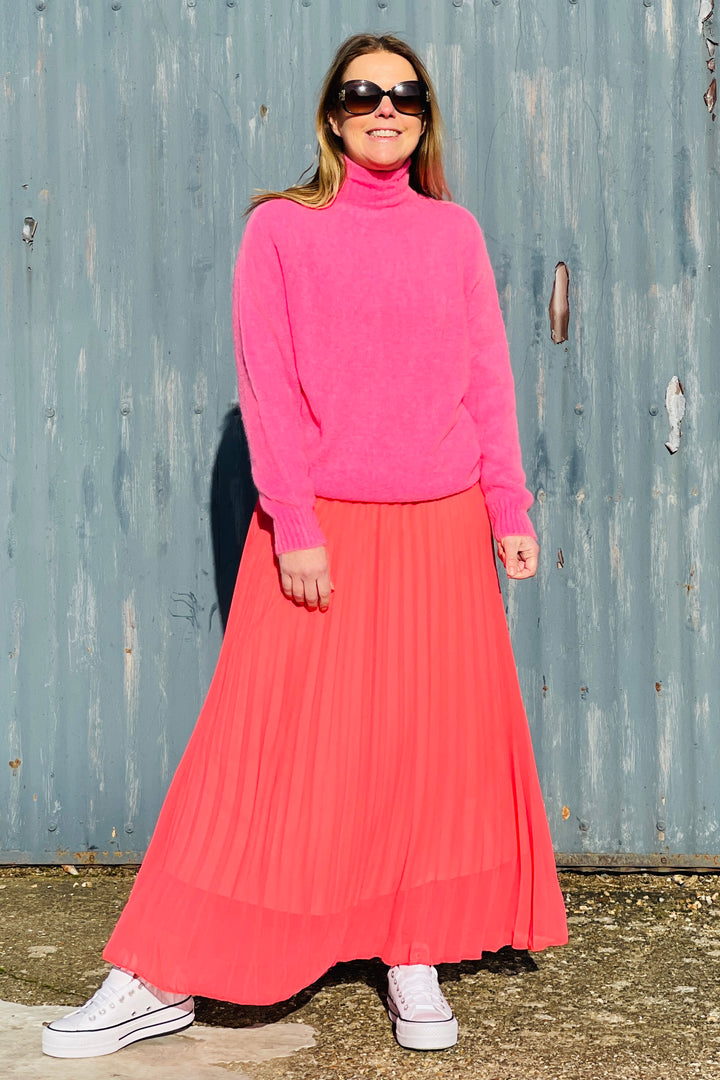 Pleated Maxi Skirt | Coral