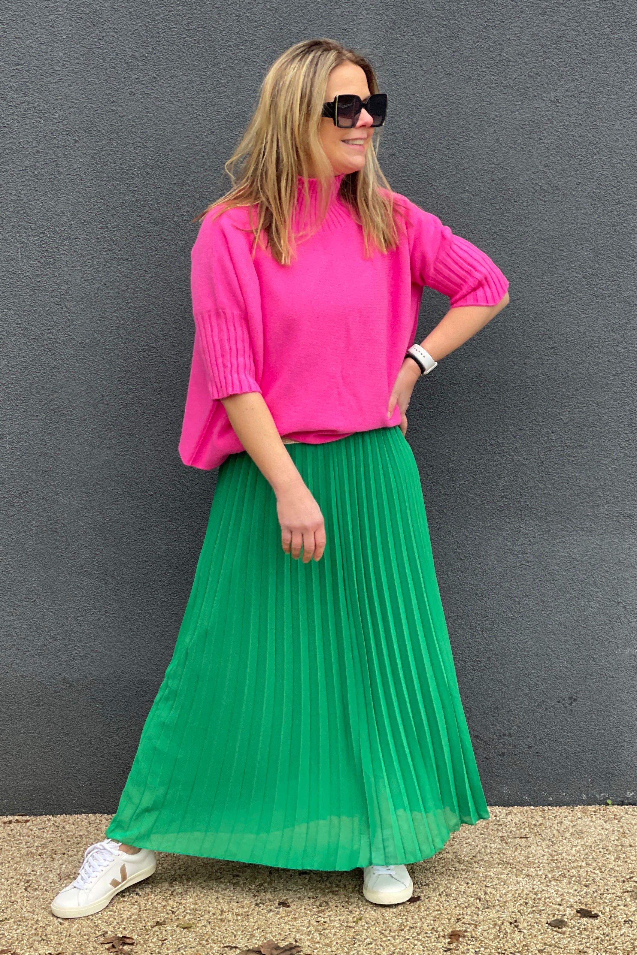 Pleated Maxi Skirt Emerald Green south of the river