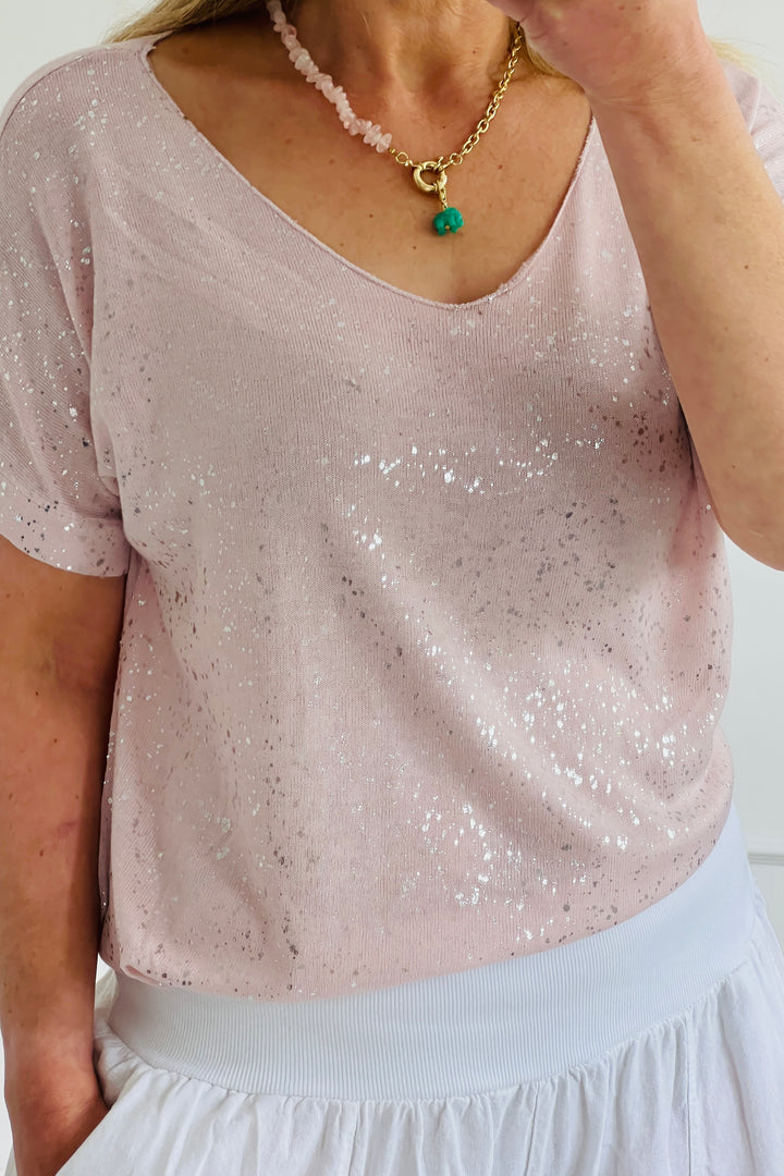 Shimmer Soft Knit Top | Petal Pink