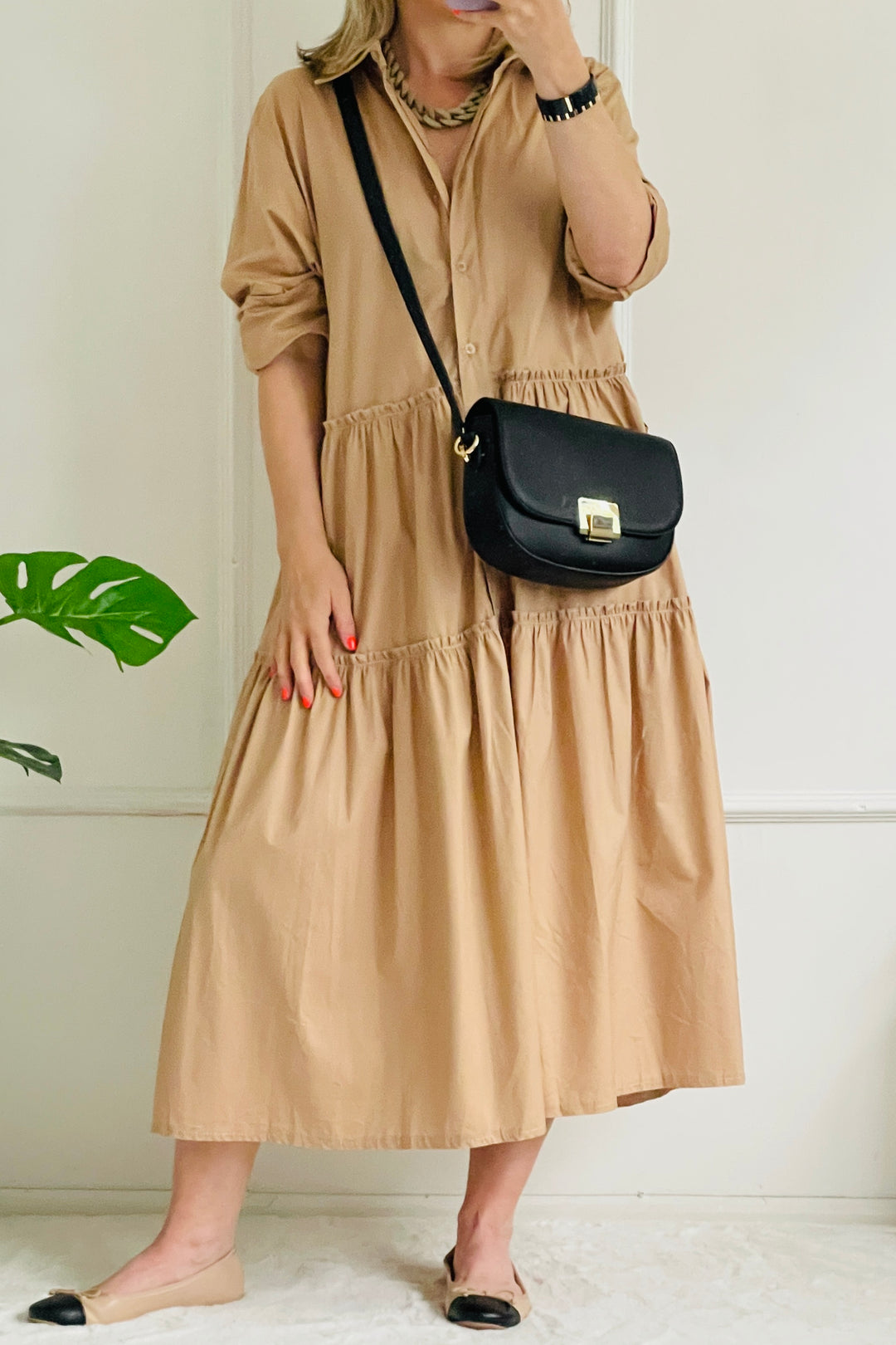 Rachel Tiered Shirt Dress | Apricot