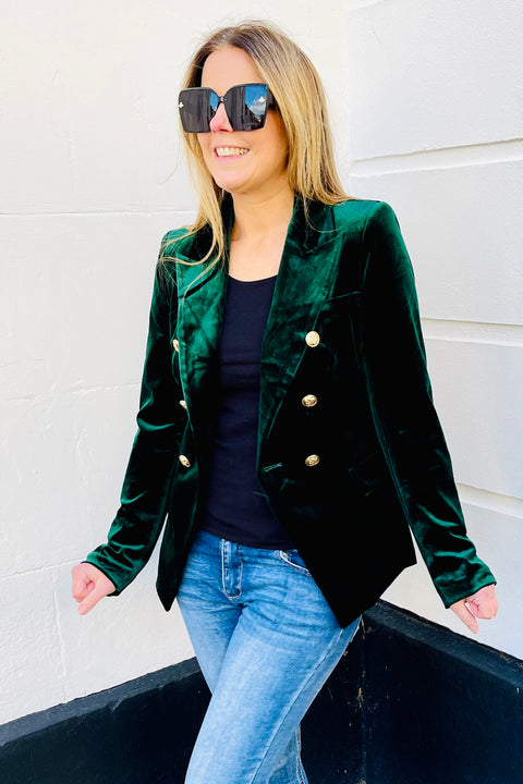 Penny Velvet Blazer | Emerald Green