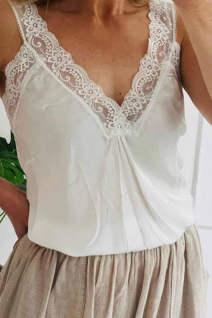 Lace Trim Cami | White