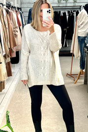 Brooke Cable Knit Batwing Jumper | Cream