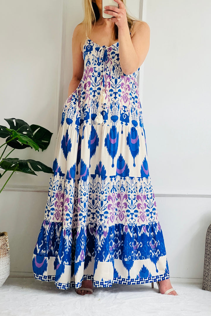 Florina Boho Dress | Blue x White