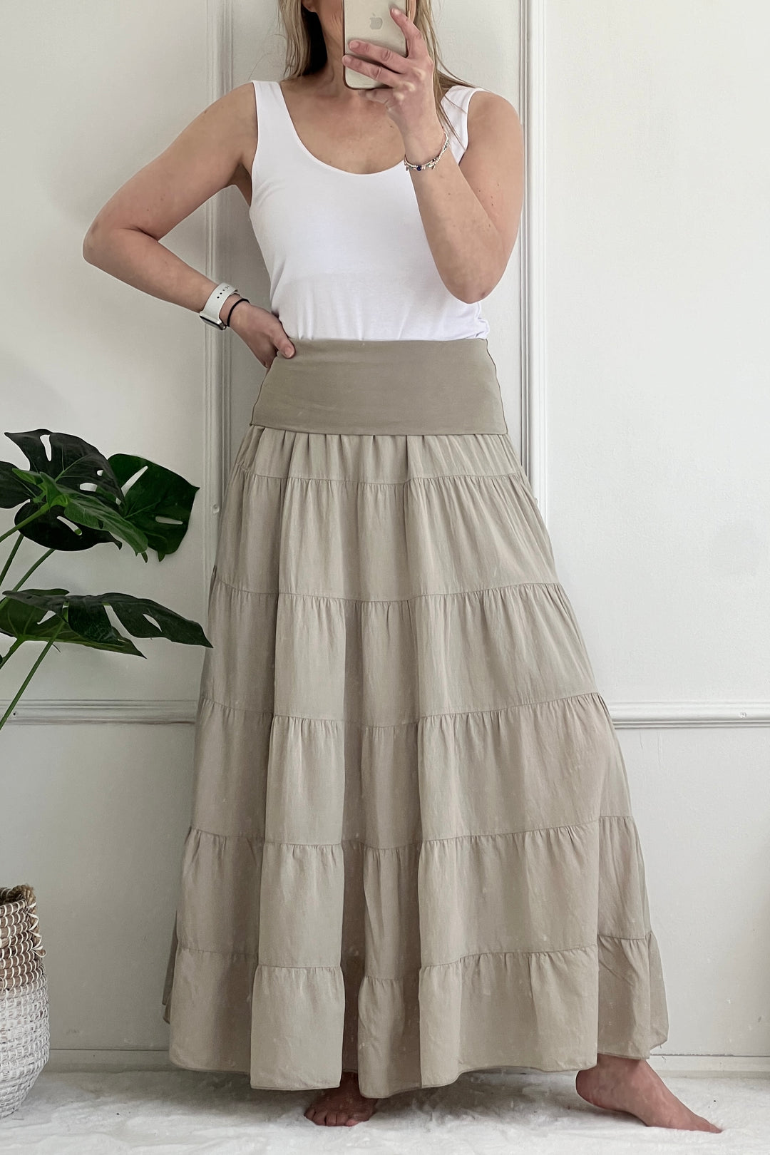 Florence Cotton Tiered Skirt | Mocha