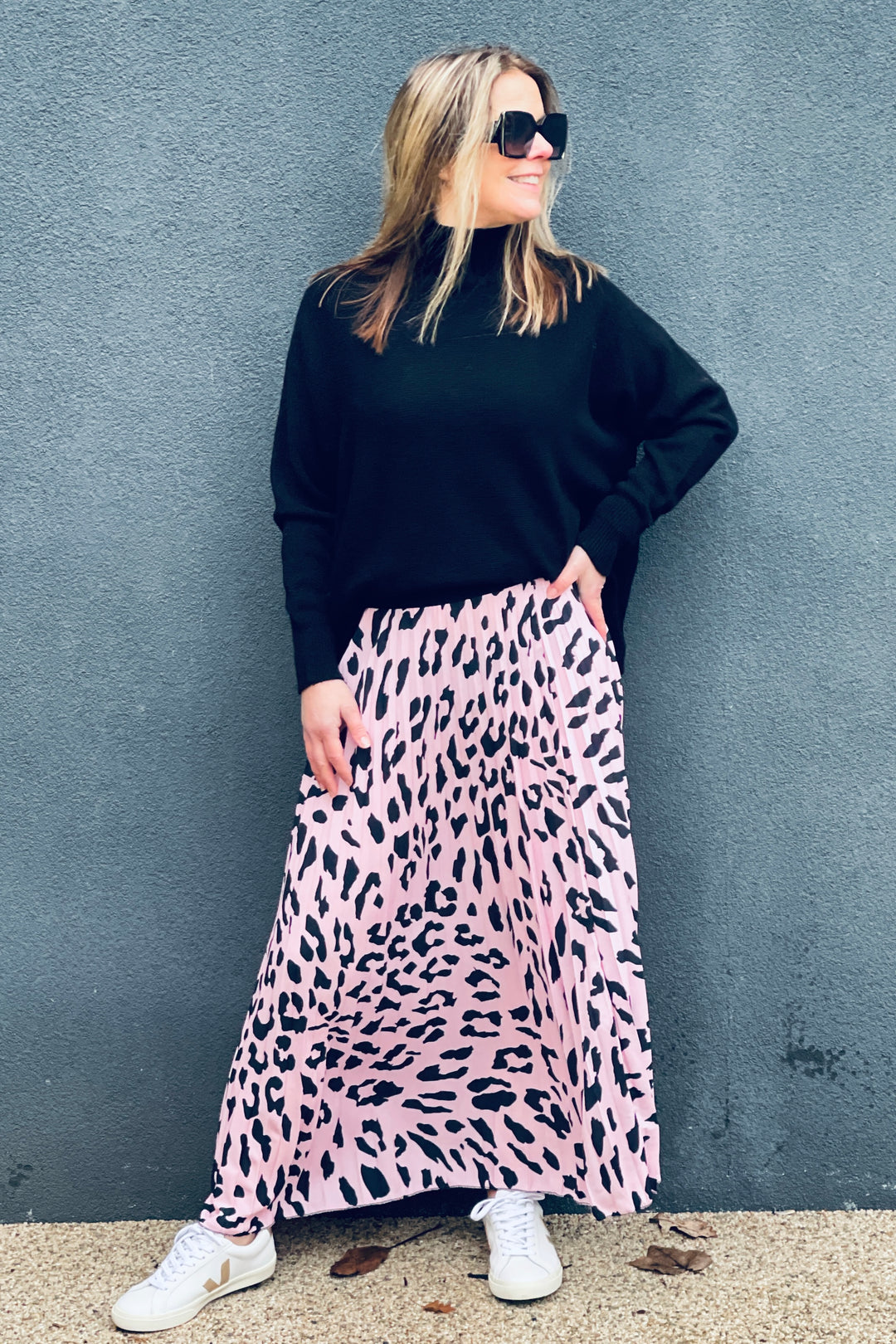 Anya Pleated Leopard Maxi Skirt | Pink