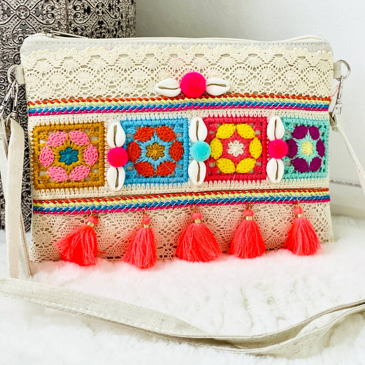 Freya Boho Crochet Clutch Bag | Neons