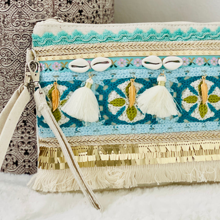 Freya Crochet Clutch Bag | Turquoise