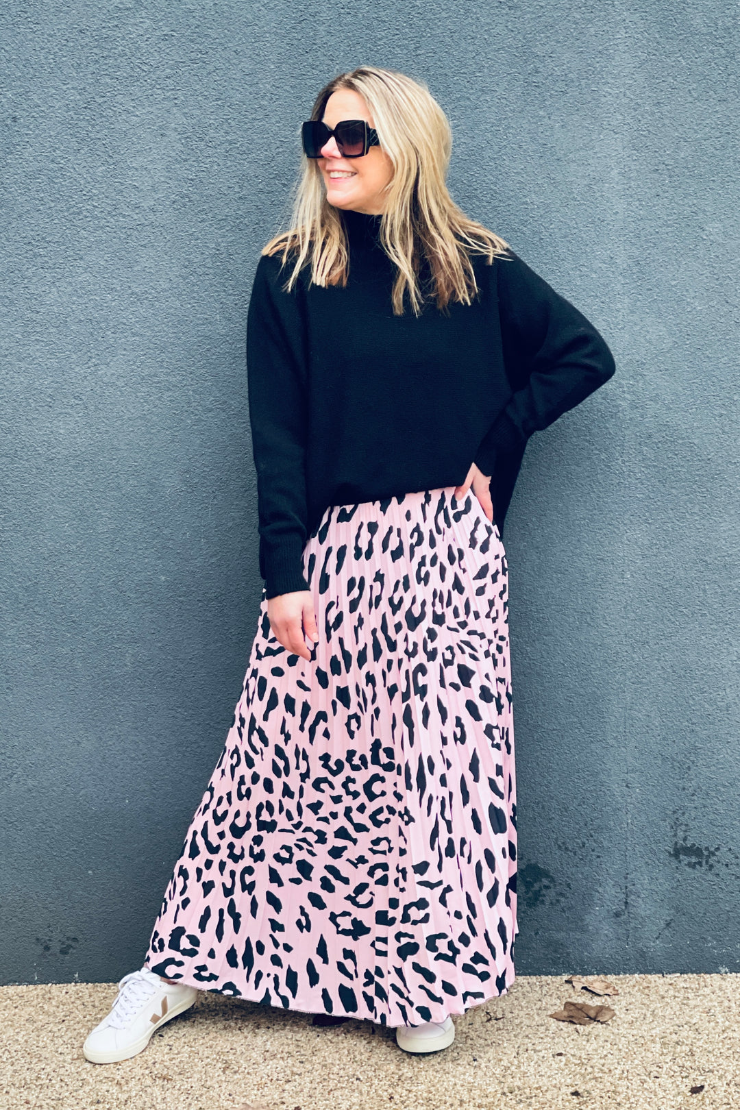 Anya Pleated Leopard Maxi Skirt | Pink