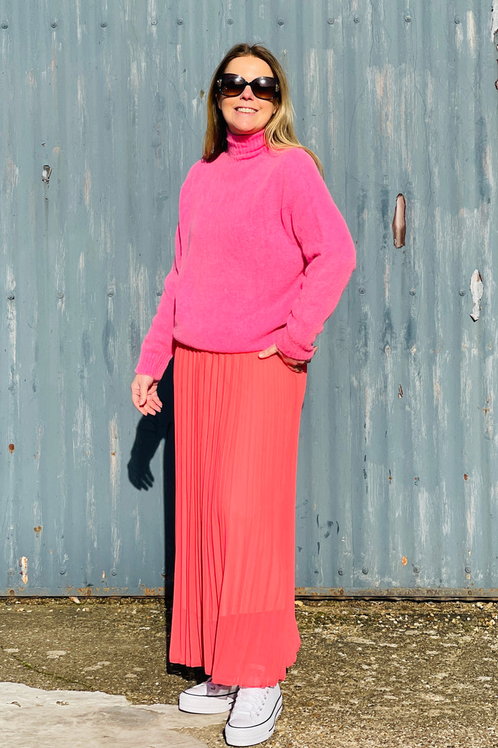 Pleated Maxi Skirt | Coral