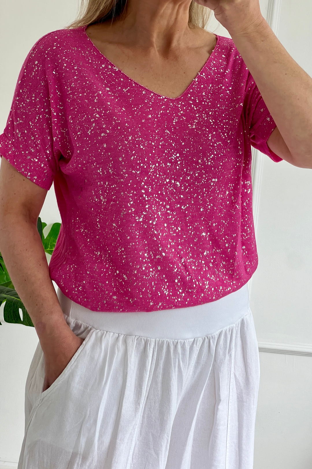 Shimmer Soft Knit Top | Hot Pink