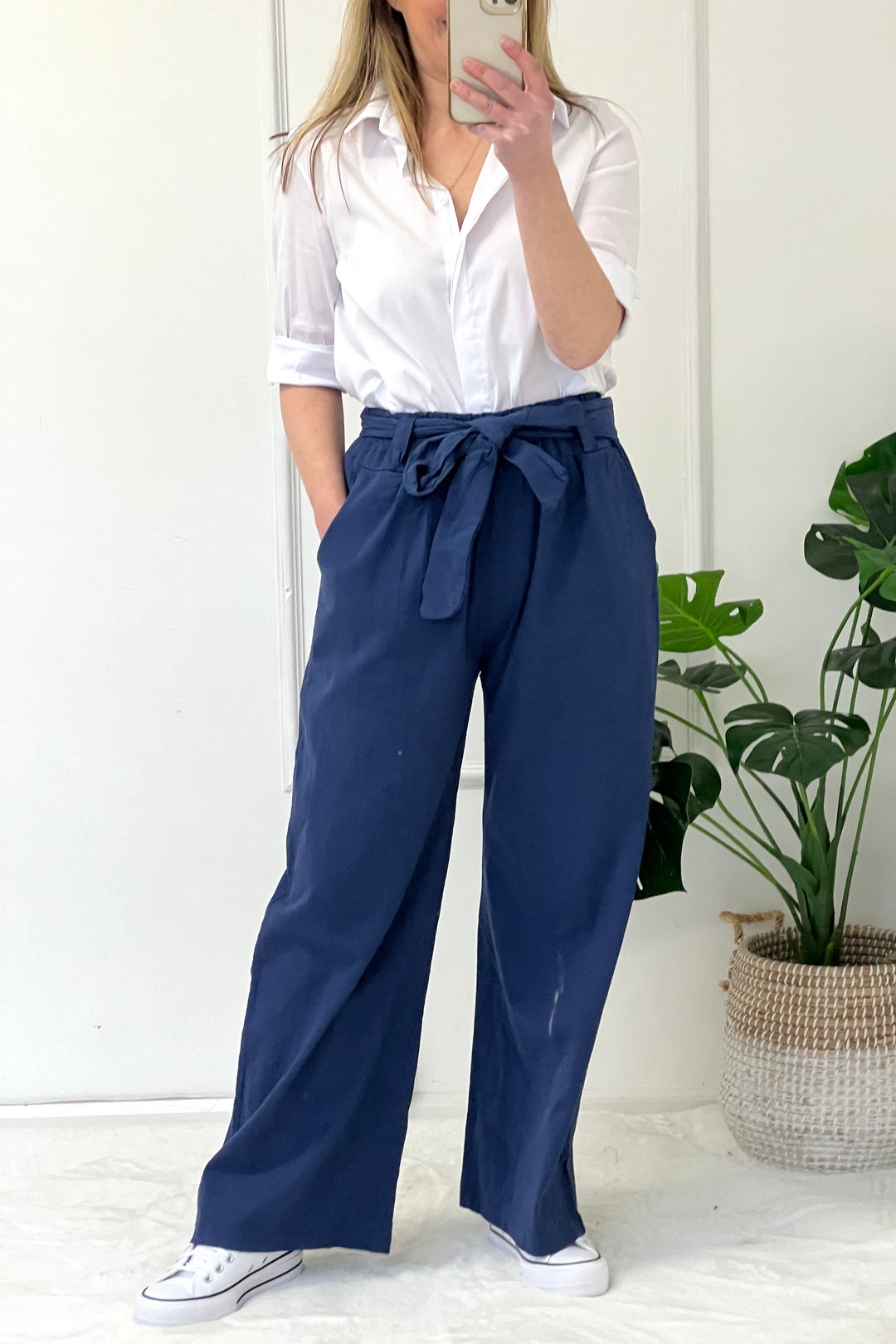 Esther Linen Blend Trousers | French Navy